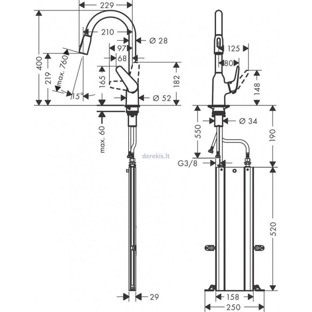 Virtuvinis maišytuvas su ištraukiama žarna Hansgrohe Focus M42, 71820000