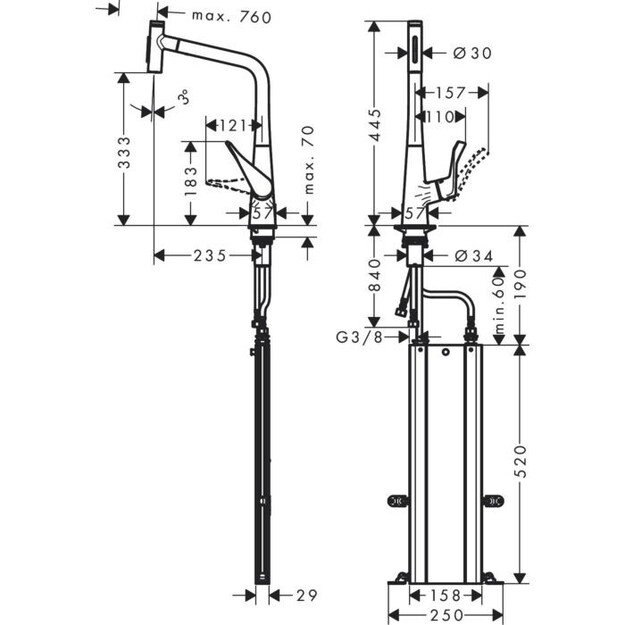 Virtuvinis maišytuvas su ištraukiama žarna Hansgrohe Metris Select M71 73816800