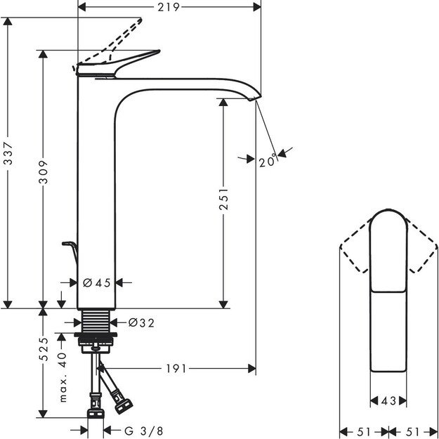 Praustuvo maišytuvas Hansgrohe 75040670, su dugno vožtuvu, juodas matinis