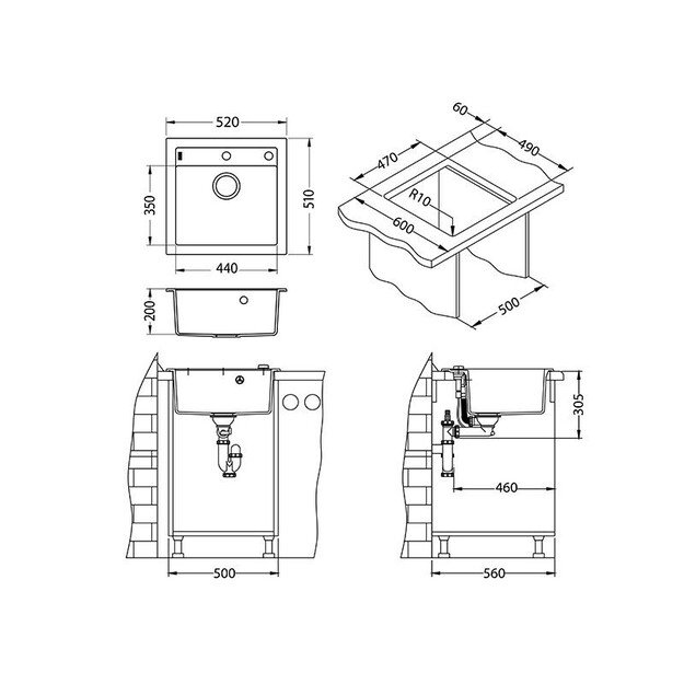 Granitinė plautuvė Alveus Formic 20-11 (balta) +vent+sif