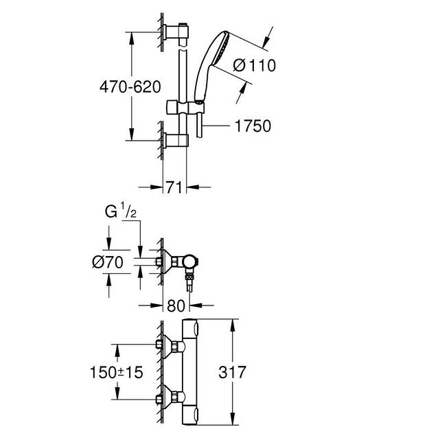 Termostatinis dušo komplektas GROHE QUICKFIX PRECISION FLOW, 34800001, chromo