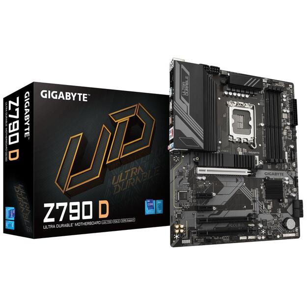 Mainboard|GIGABYTE|Intel Z790|LGA1700|ATX|Memory DDR5|Memory slots 4|2xPCI-Express 3.0 1x|1xPCI-Express 3.0 16x|1xPCI-Express 4.0 4x	|1xPCI-Express 5.0 16x|3xM.2|1xHDMI|1xDisplayPort|2xUSB 2.0|5xUSB 3.2|1xUSB-C|1xPS/2|1xRJ45|3xAudio port|Z790D