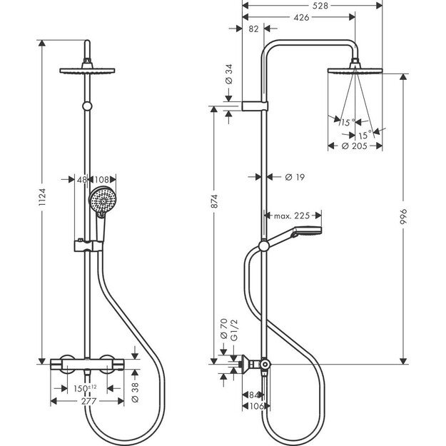 Termostatinė dušo sistema Hansgrohe Vernis Blend 200, 1jet Showerpipe, juoda matinė, 26276670