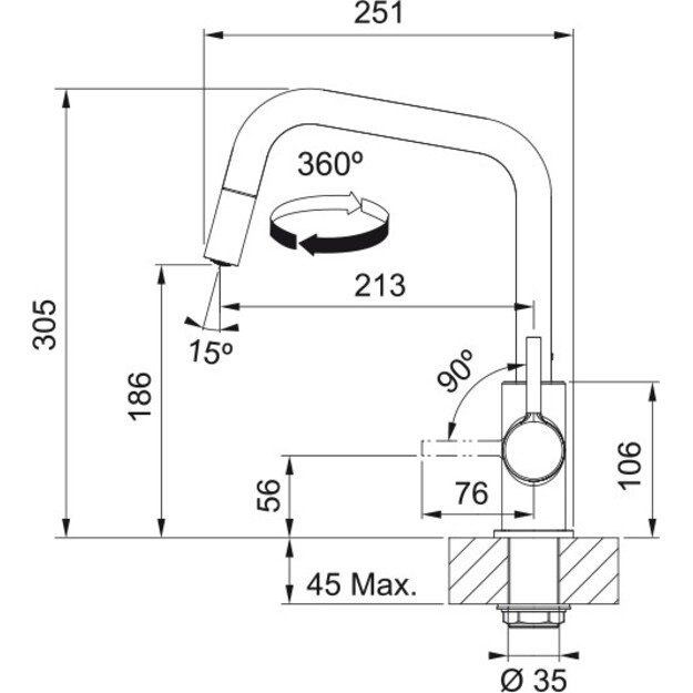 Plautuvės maišytuvas su ištraukiama žarna Franke LINA,115.0728.477 2