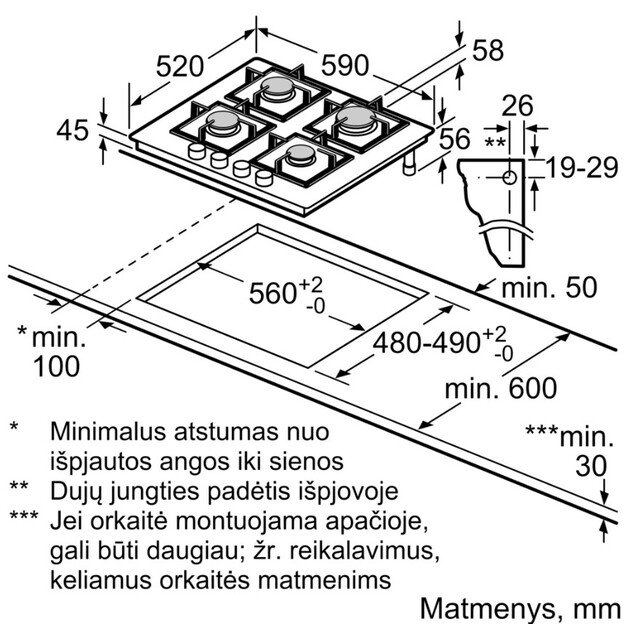 Įmontuojama dujinė kaitlentė Bosch PPP6A6I10, 60 cm 1