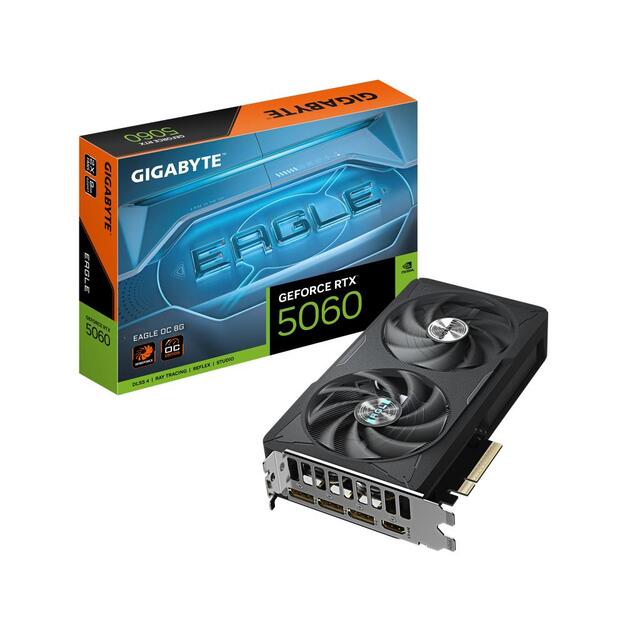 Graphics Card|GIGABYTE|NVIDIA GeForce RTX 5060|8 GB|GDDR7|128 bit|PCIE 5.0 16x|GPU 2550 MHz|Dual Slot Fansink|1xHDMI|3xDisplayPort|GV-N5060EAGLEOC-8GD