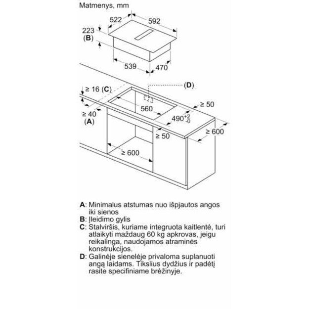 Įmontuojama indukcinė kaitlentė su integruotu gartraukiu Bosch PVS611B16E 9