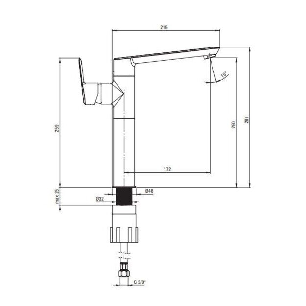 Aukštas praustuvo maišytuvas Deante Arnika, BQA_D20K, titano 3