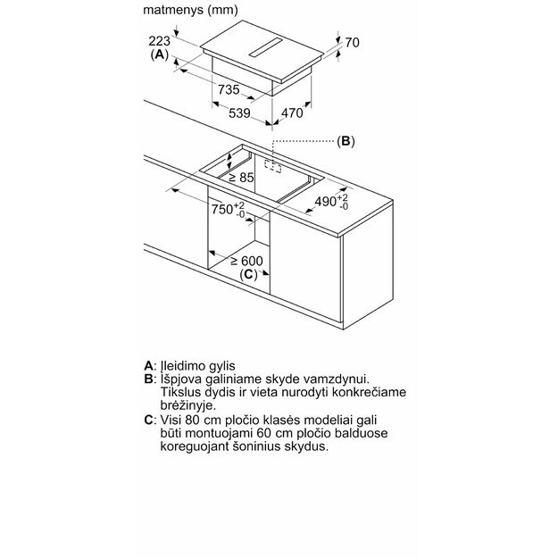 Įmontuojama indukcinė kaitlentė su integruotu gartraukiu Bosch PVS811B16E 18