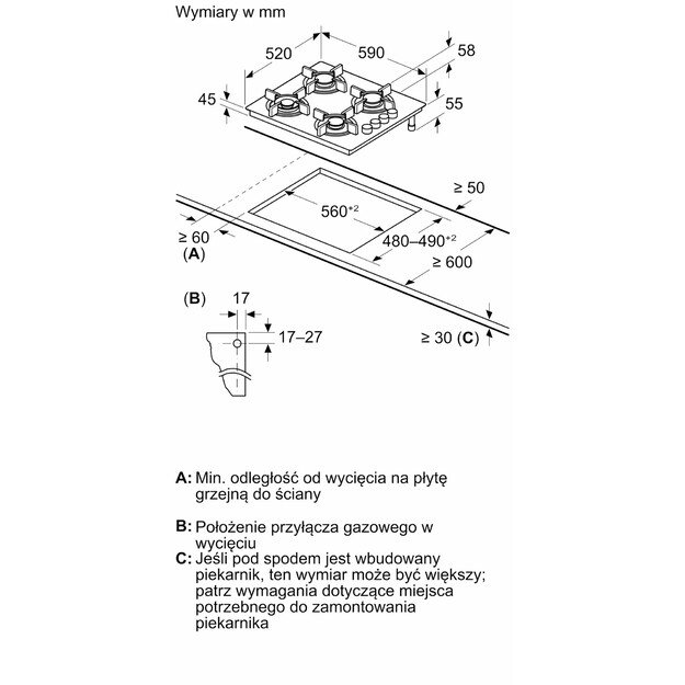 Įmontuojama dujinė kaitlentė Bosch POP6B6K30 6