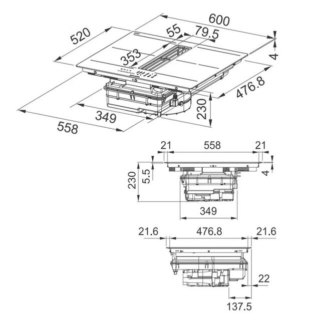 Indukcinė kaitlentė su integruotu gartraukiu FABER GALILEO SLIM F600, 340.0708.974 1