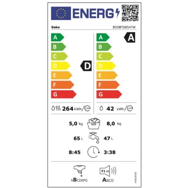 Įmontuojama skalbimo mašina su džiovinimo funkcija Beko B5DBT68547W 1