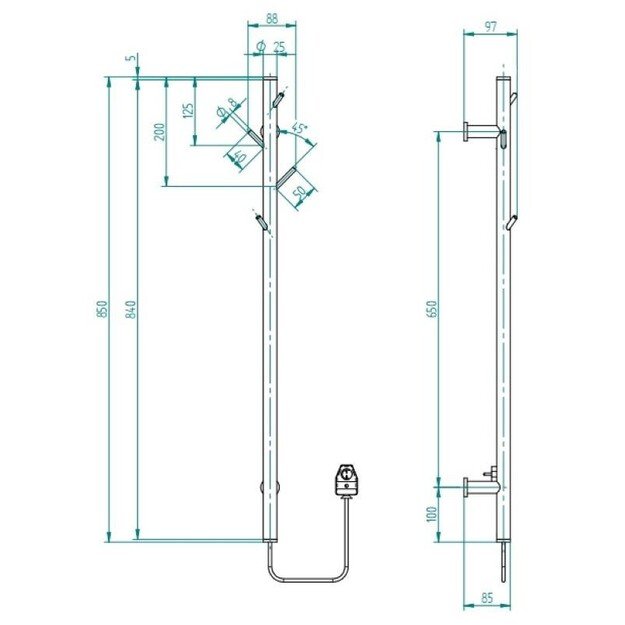 Elektrinis rank&scaron;luosčių džiovintuvas Instal Projekt Tubi, 850x88 mm, TUBIE-85C31, juodas matinis 1