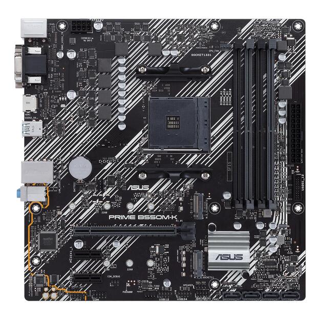 Mainboard|ASUS|AMD B550|SAM4|MicroATX|2xPCI-Express 3.0 1x|2xM.2|1xPCI-Express 4.0 16x|Memory DDR4|Memory slots 4|1x15pin D-sub|1xDVI|1xHDMI|6xUSB 3.2|1xPS/2|1xRJ45|3xAudio port|PRIMEB550M-K