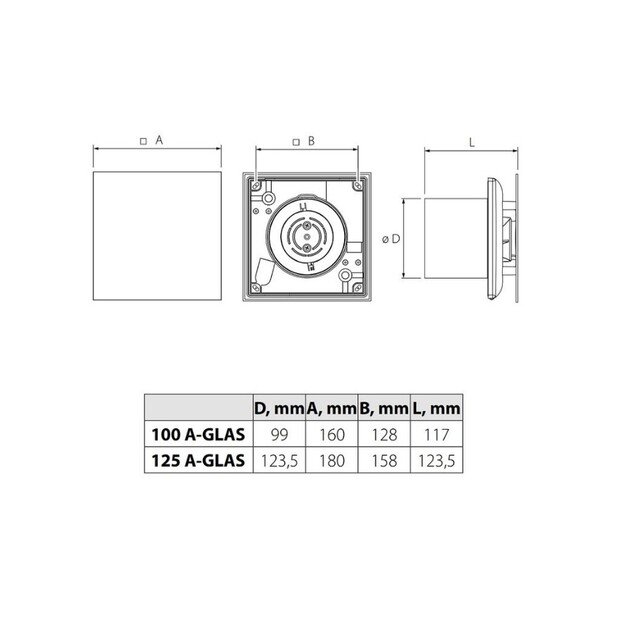 I&scaron;traukimo ventiliatorius Vlano A-125 Juodas (Paprasta komplektacija) 125, 425135470165 + 425135470 1