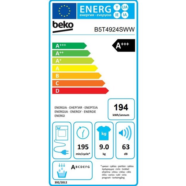 Džiovyklė Beko B5T4924SWW 5