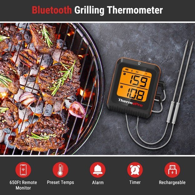 Skaitmeninis belaidis įkraunamas bluetooth maisto termometras su 2 zondais ThermoPro TP920W 1