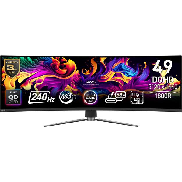 Monitor|MSI|49  |5120 x 1440 pixels|Dual QHD|Native aspect ratio 32:9|QD-OLED|Curved|MPG491CQPXQD-OLED