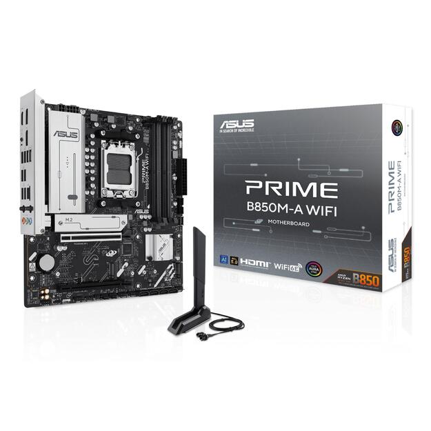 Mainboard|ASUS|AMD B850|SAM5|Micro-ATX|Memory DDR5|Memory slots 4|1xPCI-Express 4.0 16x|1xPCI-Express 5.0 16x|3xM.2|1xHDMI|2xDisplayPort|4xUSB 2.0|4xUSB 3.2|1xRJ45|3xAudio port|PRIMEB850M-AWIFI