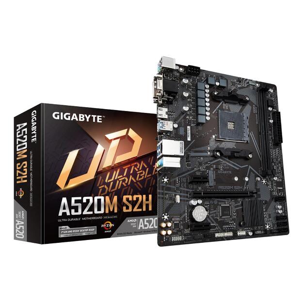 Mainboard|GIGABYTE|AMD A520|SAM4|Micro-ATX|Memory DDR4|Memory slots 2|2xPCI-Express 3.0 1x|1xPCI-Express 3.0 16x|1xM.2|1x15pin D-sub|1xDVI-D|1xHDMI|2xAV-In|1xAV-out|2xUSB 2.0|4xUSB 3.2|1xPS/2|1xRJ45|A520MS2H1.3