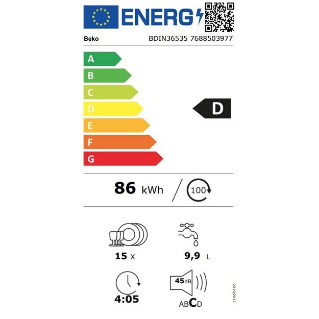 Įmontuojama indaplovė BEKO BDIN36535 1