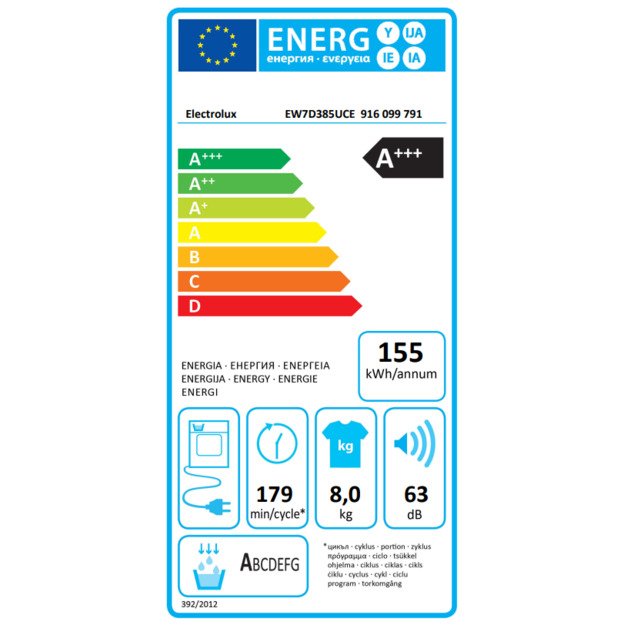 Džiovyklė ELECTROLUX EW7D385UCE