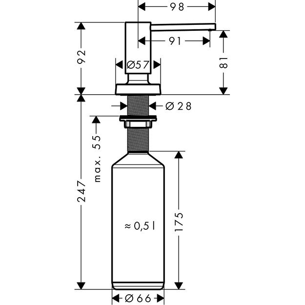 Muilo dozatorius Hansgrohe  A51, 40448800, nerūdijančio plieno