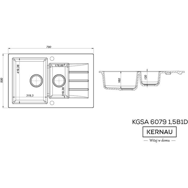 Plautuvė Kernau KGSA 6079 1,5B1D White