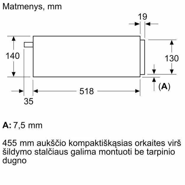 Įmontuojamasis šildymo stalčius Bosch BIC9101B1, 60 x 14 cm, Juodas