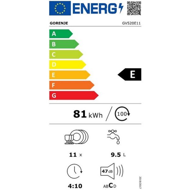 Įmontuojama indaplovė Gorenje GV520E11