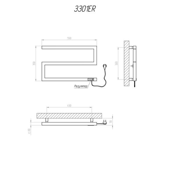 Elektrinis rankšluosčių džiovintuvas Kosser Zeta 350x550 ER, su laikmačiu, juodas (laidas dešinėje) 1