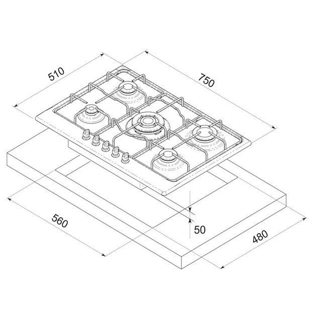 Dujinė kaitlentė Freggia HA750VGTB 1