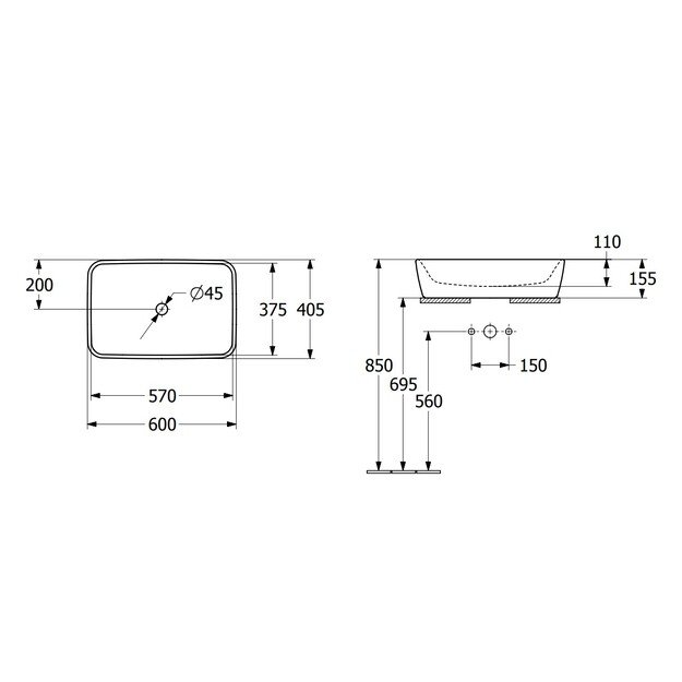 Praustuvas Villeroy ampBoch Architectura 600x405mm, 5A276001 1