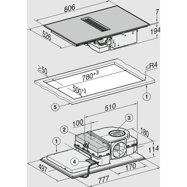 Indukcinė kaitlentė su integruotu gartraukiu Miele KMDA 7272 FR-U Silence, 12120730 2