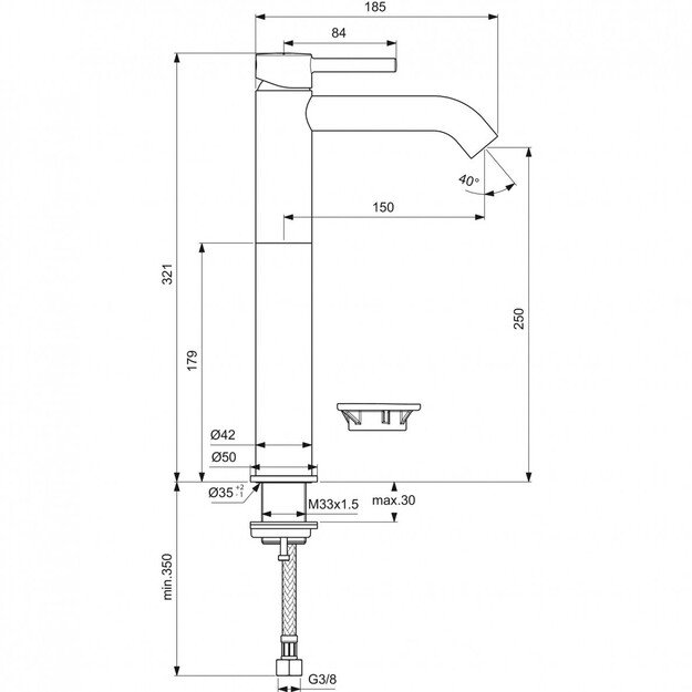 Maišytuvas praustuvo IDEAL STANDARD aukštas juodas Ceraline BC269XG 3