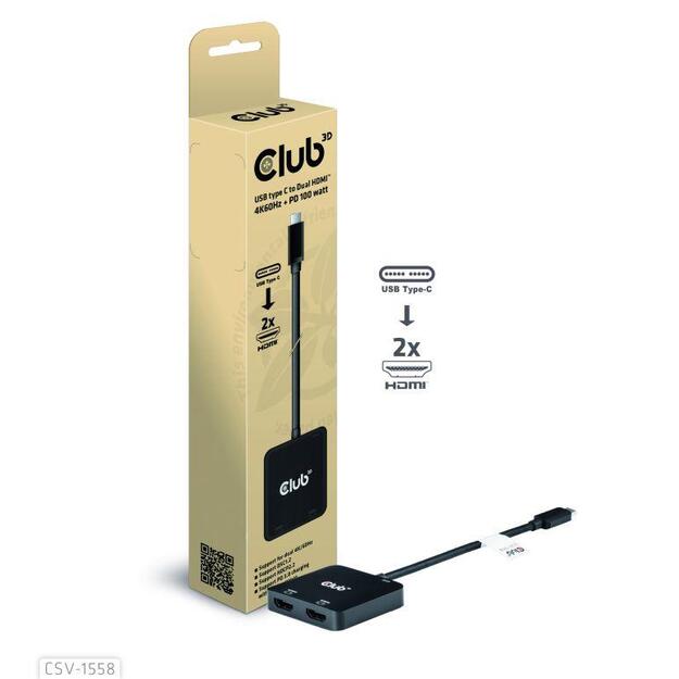 I/O HUB USB-C TO HDMI 2PORT/MST CSV-1558 CLUB3D