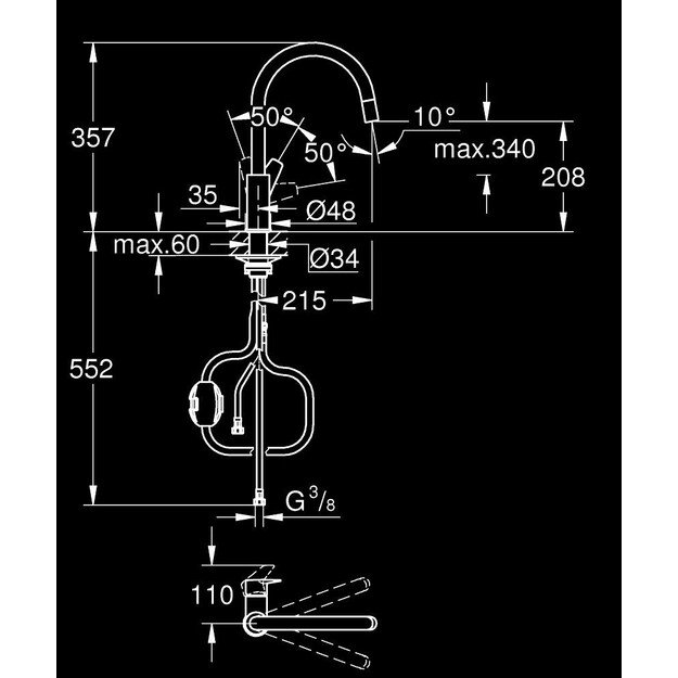 Plautuvės mai&scaron;ytuvas su i&scaron;traukiama žarna Grohe BauEdge, 30536000 1
