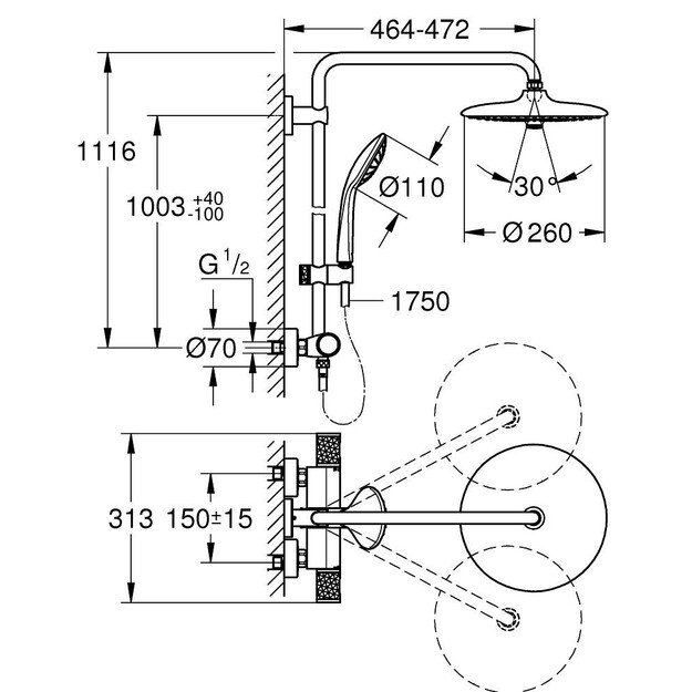 Du&scaron;o sistema Grohe Euphoria 260 chrom 27615002 1