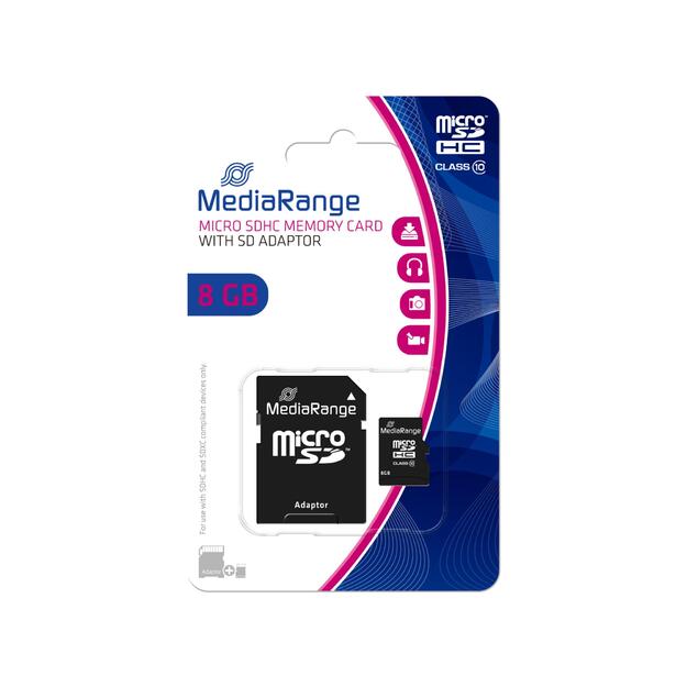 MEMORY MICRO SDHC 8GB C10/W/ADAPTER MR957 MEDIARANGE