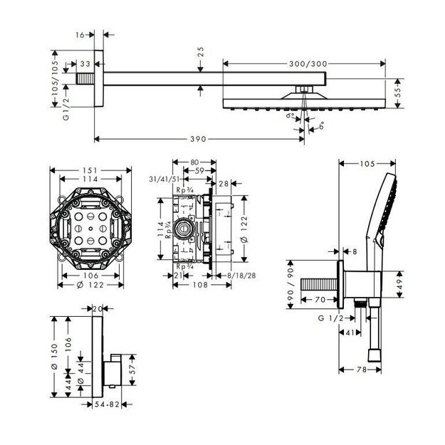 Potinkinis dušo komplektas Hansgrohe Raindance E 27952000