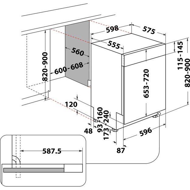 Įmontuojama indaplovė WHIRLPOOL WBC 3C26 B