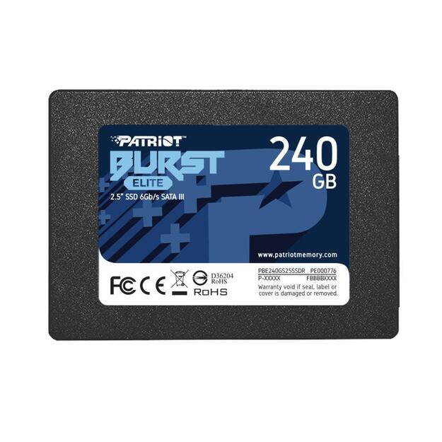 SSD|PATRIOT|Burst Elite|240GB|SATA 3.0|3D NAND|Write speed 320 MBytes/sec|Read speed 450 MBytes/sec|2,5 |TBW 100 TB|PBE240GS25SSDR