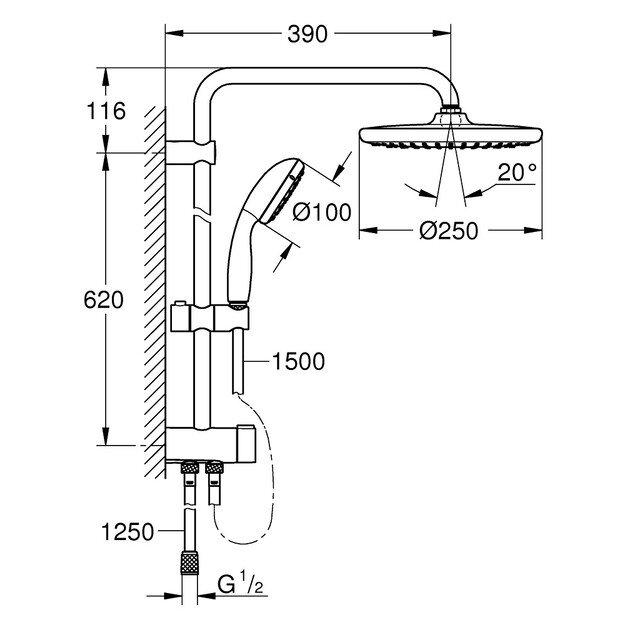 Dušo sistema Grohe VITALIO START SYSTEM 250, 26817000