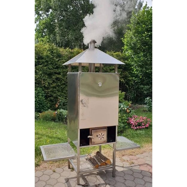 Rūkykla ROYAL GRILL 200L INOX su stogeliu ir pakyla + DOVANOS