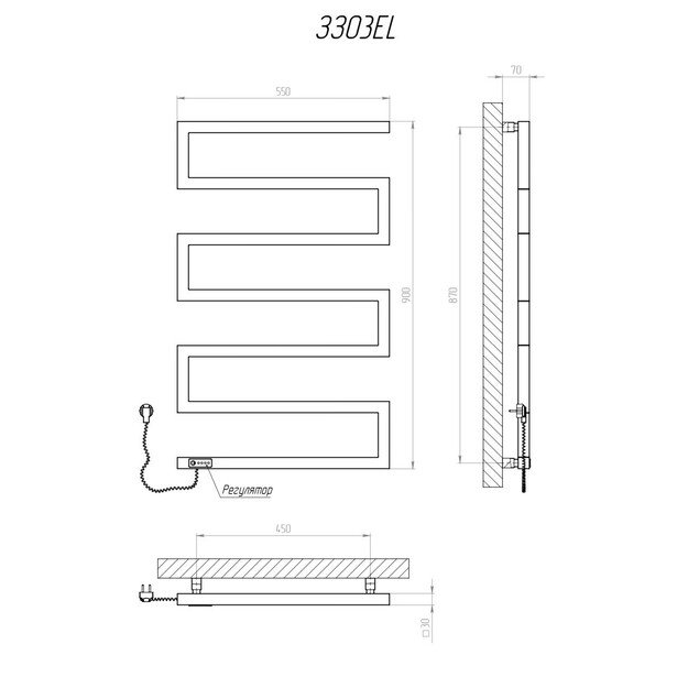Elektrinis rank&scaron;luosčių džiovintuvas Kosser Zeta 900x550 EL, su laikmačiu, juodas (laidas kairėje) 2