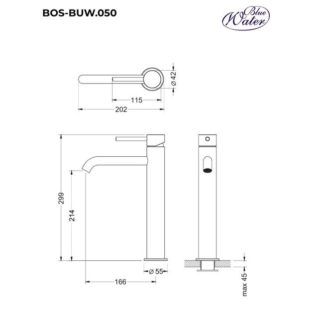 Aukštas praustuvo maišytuvas BlueWater Boston juodos matinės spalvos BOS-BUW.050 3