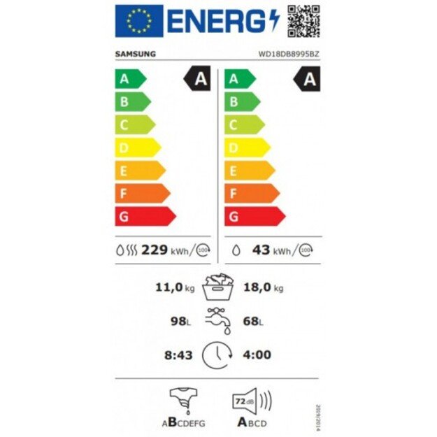 Skalbimo mašina su džiovinimo funkcija Samsung WD18DB8995BZT2 4