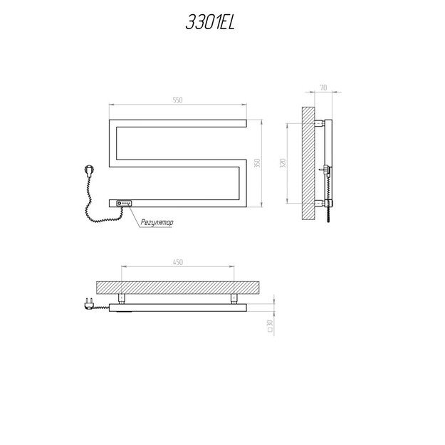 Elektrinis rankšluosčių džiovintuvas Kosser Zeta 350x550 EL, su laikmačiu, juodas (laidas kairėje) 1