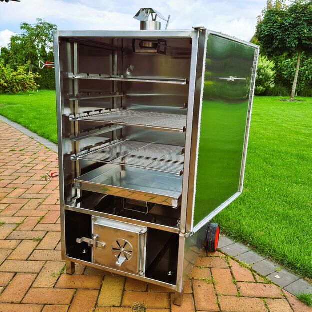 Rūkykla su ratukais ROYAL GRILL 200L INOX nerūd. plieno+DOVANOS 6