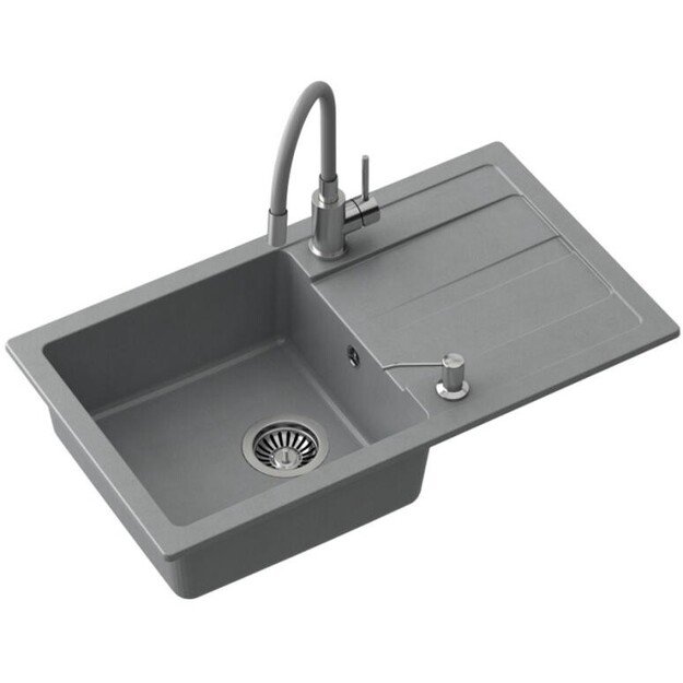 Plautuvė su maišytuvu ir dozatoriumi Quadron READY MAX, TQ7744RMSZ, pilka